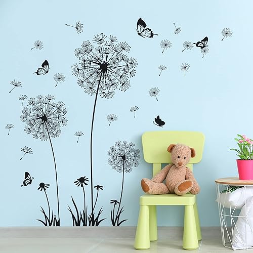 Miniatura 6 de Buiory Calcomanías extraíbles de pared de diente de león 3D con flores y mariposas voladoras calcomanías autoadhesivas para despegar y pegar