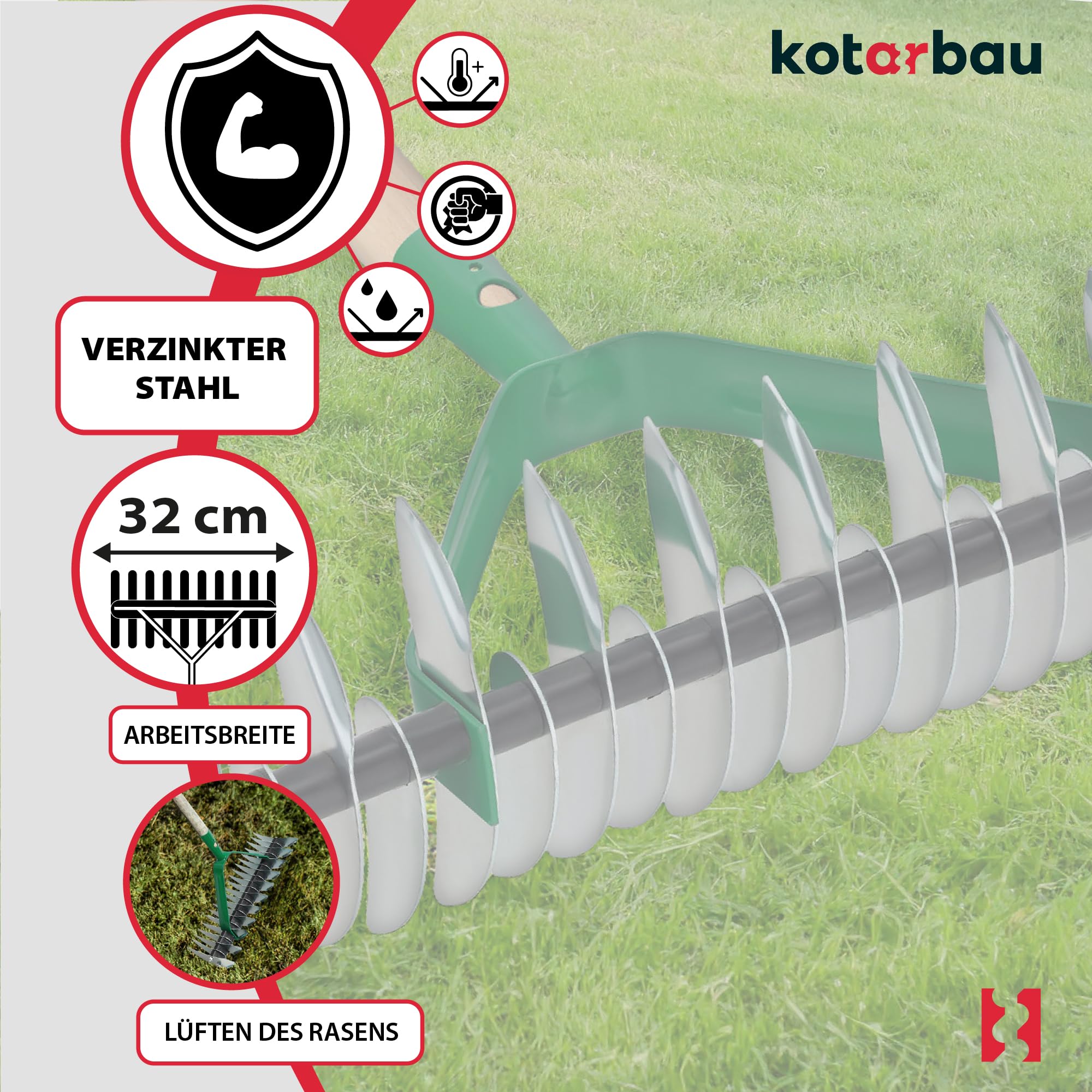 KOTARBAU® Outil de scarification double face utile pour améliorer la qualité de la pelouse dans votre jardin