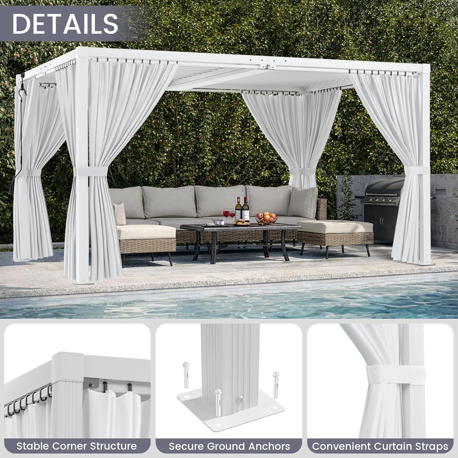 Louvered Pergola 12' x 16', Outdoor Aluminum Pergola with Reinforced Steel Roof, Heavy-Duty Hardtop Gazebo for Backyard Deck, Weatherproof Sun Shade Shelter, White