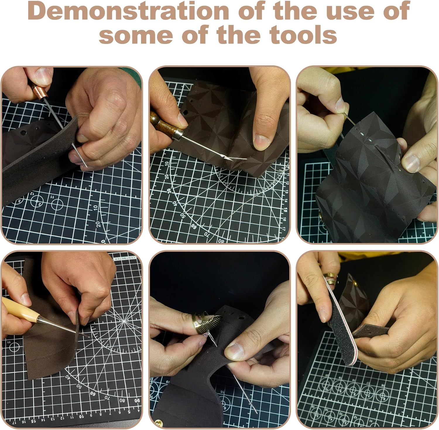 EDIETH Professional Leather Craft Tools Kit Leather Working & Tooling Set with High-Carbon Steel Stamping, Punching, Sewing, Engraving Tools, Custom Cutting Mats for Leathercraft Projects