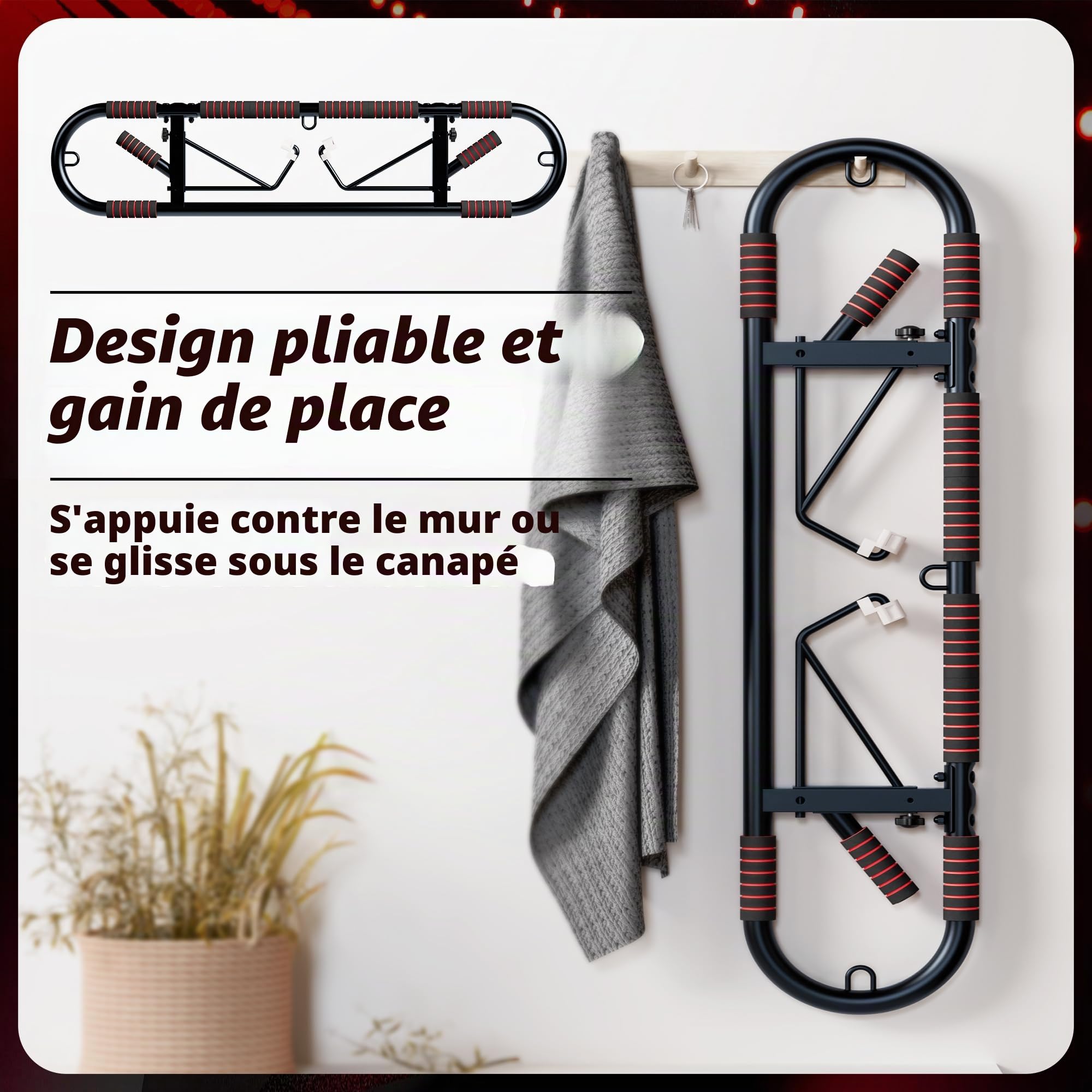 SogesPower Barre de Traction pour Cadre de Porte Salle de Sport à Domicile | Barre d'Entraînement Pliable Multi-Poignées Robuste pour Musculation Corps Supérieur
