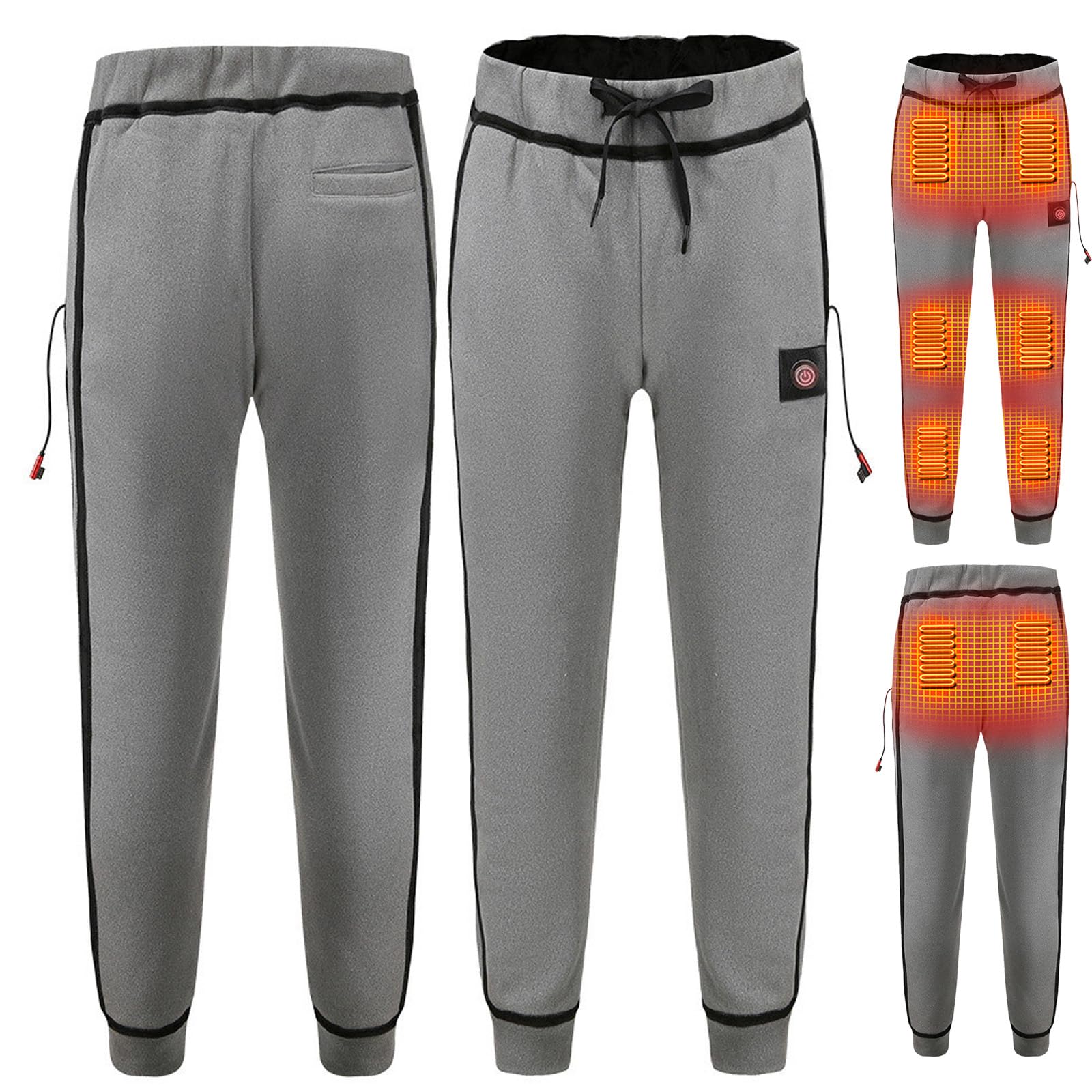 VLOBAOM Electric Heated Pants for Men and Women, Winter Warm Fleece Lined Trousers, for Outdoor Sports Winter Hiking,4XL,Grey