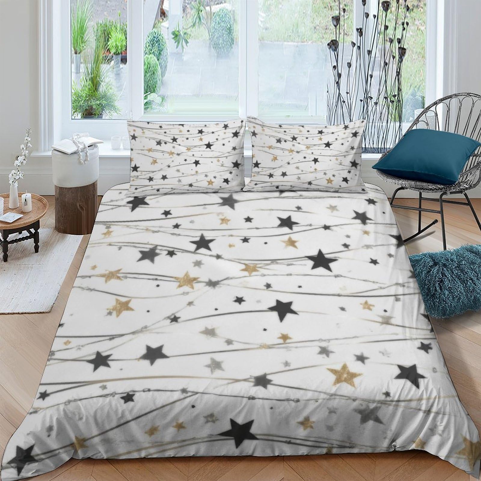 Ctjqhvkz Style-1 3D Printed Star Pattern Fitted Sheet Microfiber Soft Gold Black Silver Meteor Bed Cover For Bedroom Dorm Easy Care Single（135X200cm）