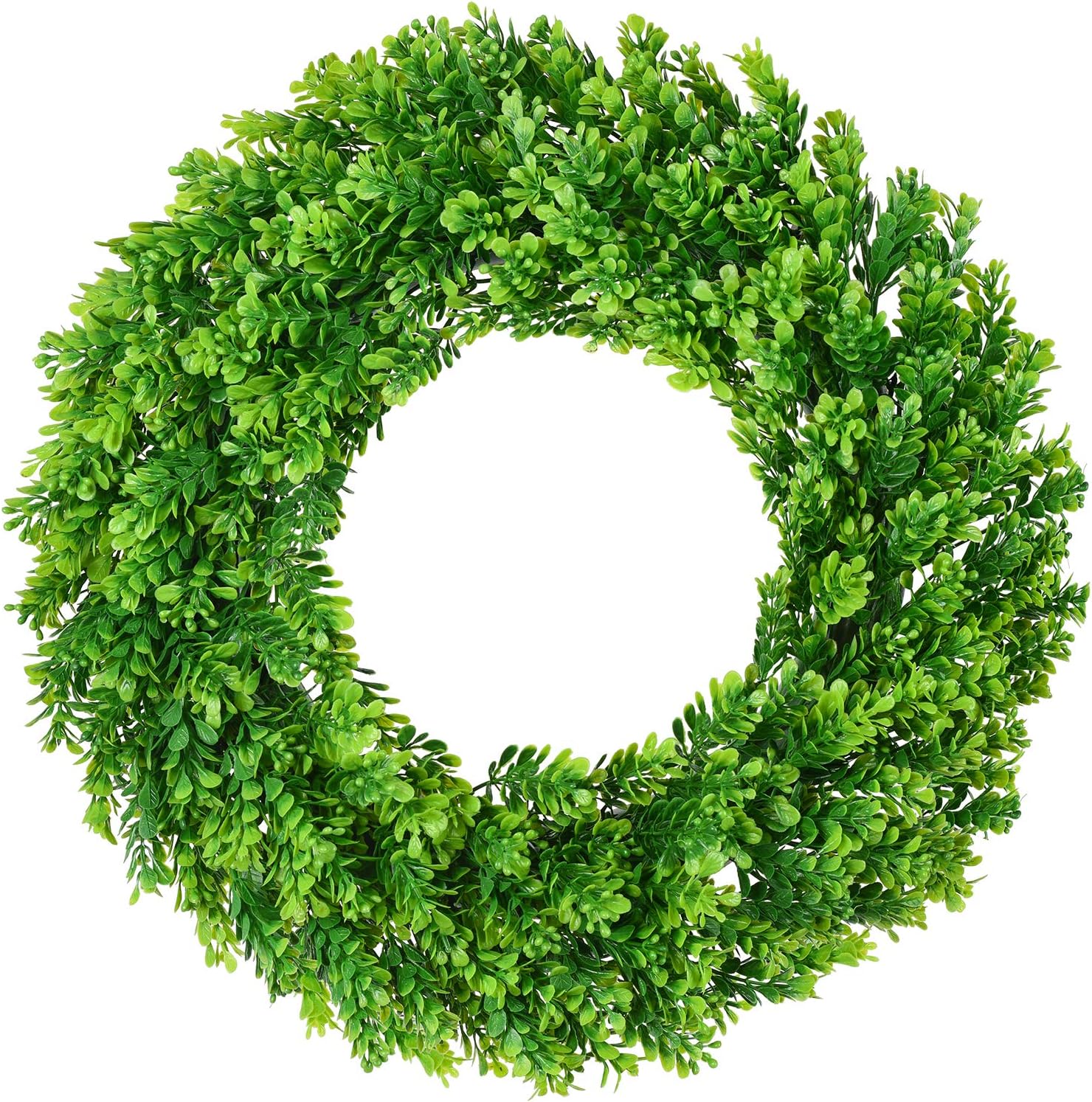 Lvydec Artificial Green Leaves Wreath - 16" Fake Boxwood Wreath with Full Artificial Leaves for Front Door Wall Window Party Décor