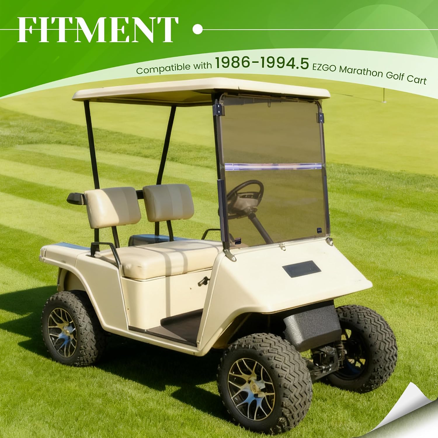 HECASA Front Windshield Compatible with 1986-1994.5 EZGO Marathon Golf Cart Folding Golf Cart Windscreen