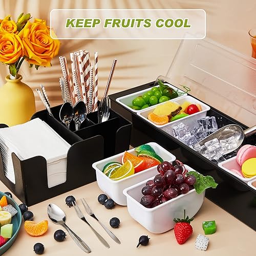 Vista 31 de Tessco for you Bandeja para decorar con tapa, contenedor de condimentos refrigerado por hielo con cuchara de hielo, mini pinzas de metal