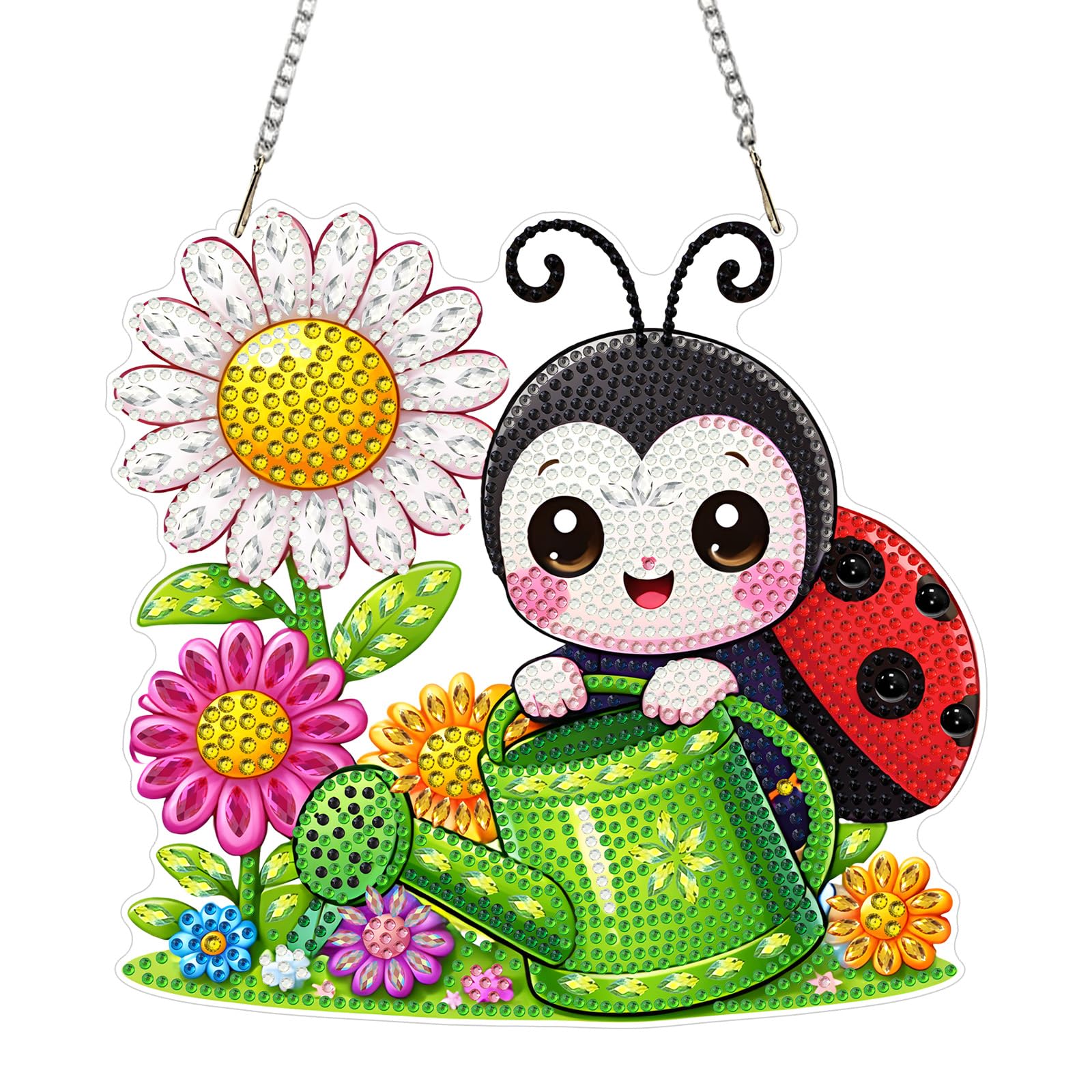 NEWENMO Ladybug and Flowers Diamond Painting Hanging Ornaments,5D Animal Diamond Art Hanging Pendant Kits,Special Shape Diamant Pendant Crystal Gem Art Kits,for Window Garden Wall Home Decoration