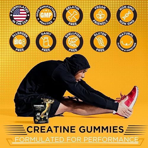 Miniatura 5 de GYMMIES Gomitas de monohidrato de creatina, crecimiento muscular, rendimiento, resistencia, 0.18 oz de creatina por gomita, veganas, sin OMG, sin