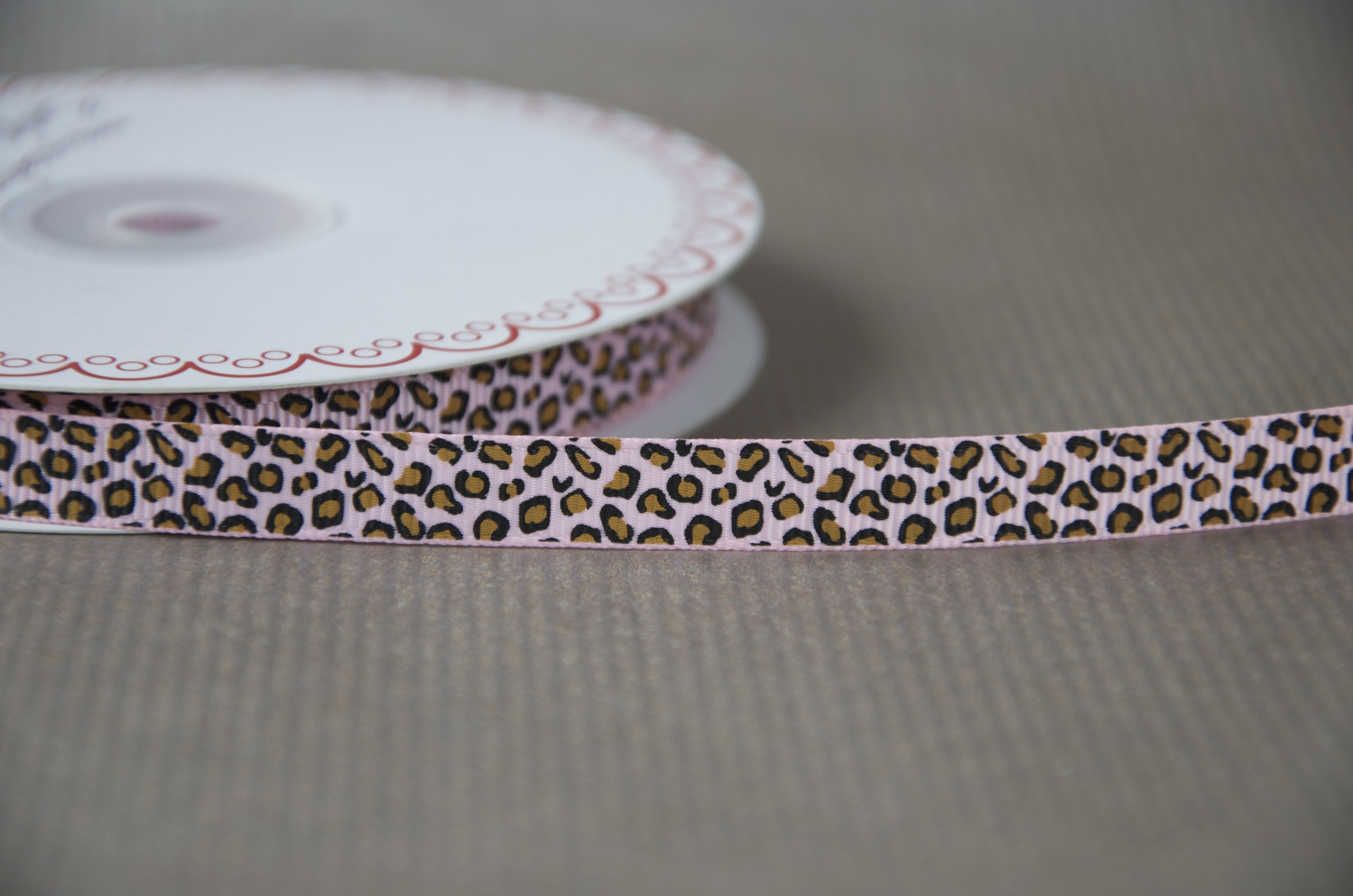 Bertie's Bows 9mm Pale Pink Leopard Print Ribbon on a 25m Roll