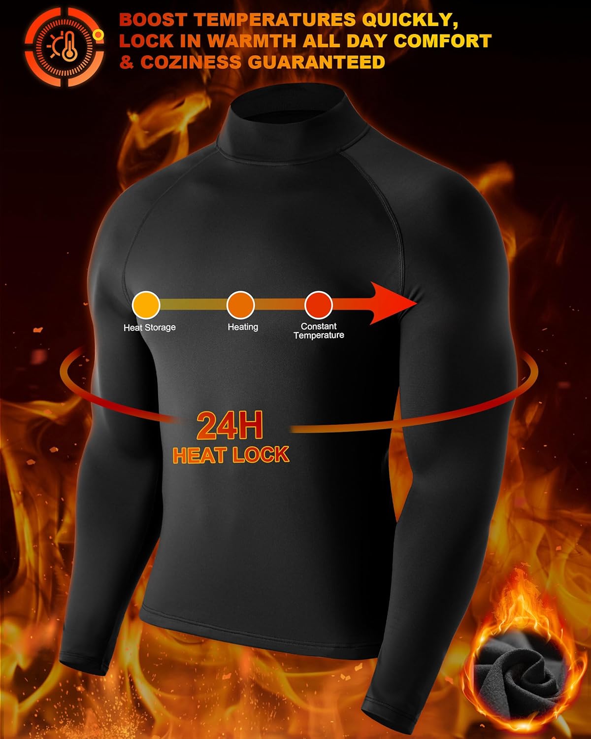 Men's Thermal Compression Shirts, Long Sleeve Fleece Lined Turtleneck Undershirt, Cold Weather Ski Base Layer Tops - Image 5