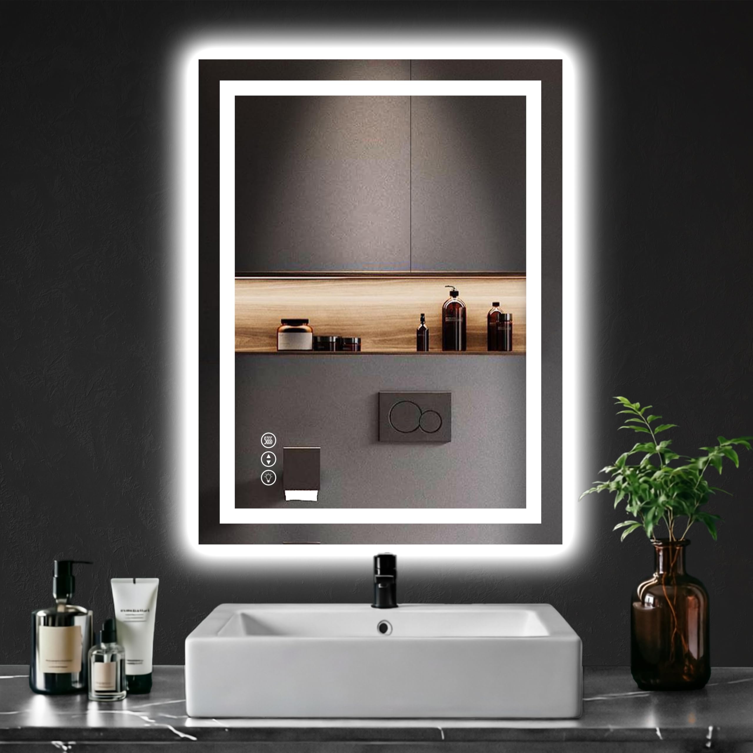 ISKM 24x32 LED Mirror for Bathroom, Front and Back Lit, Dimmable 3 Colors, Anti-Fog, IP65, Wall-Mounted Vanity Mirror, Memory Function, Tempered Glass