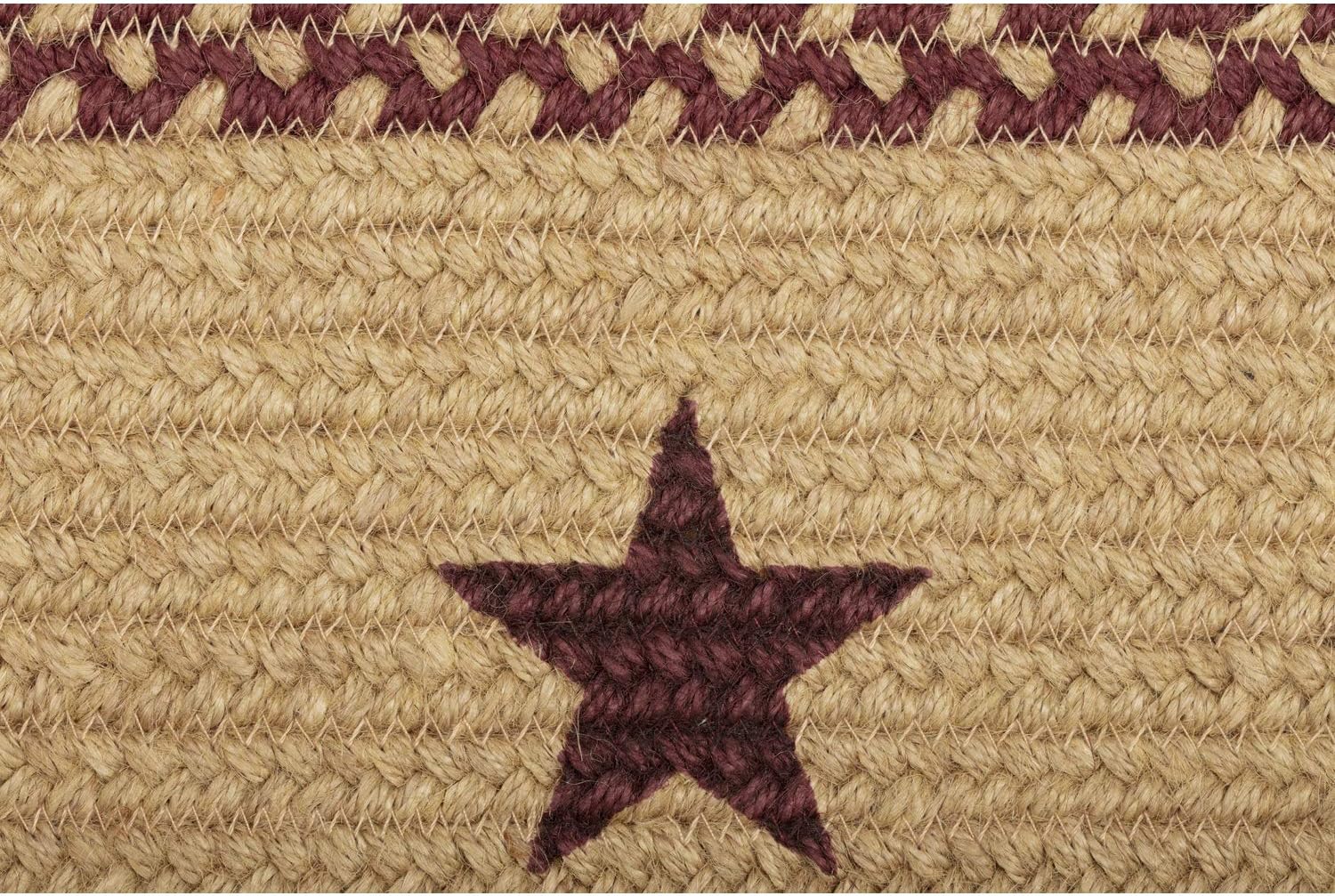 VHC Brands Burgundy Tan Primitive Jute Runner Braided Textured Stenciled Stars 13"x36"