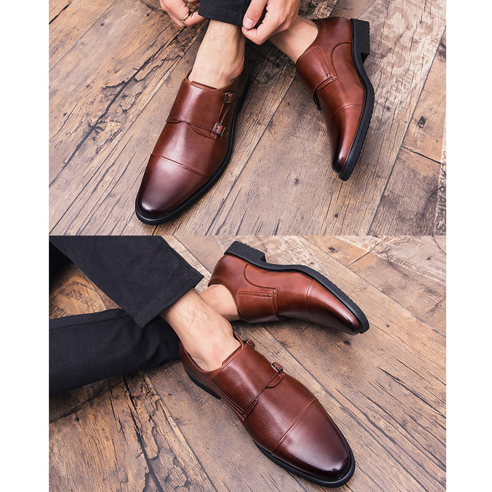 Uomini Mocassini Monk Scarpe Eleganti da Cerimonia in Pelle PU Doppio Monaco Scarpe da Cinturino