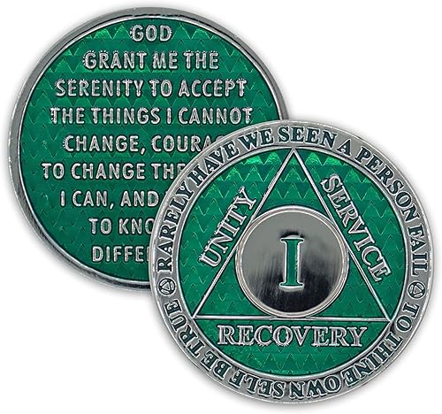 Moneda de sobriedad de 1 año  Chip AA Legacy  Ficha de aniversario de recuperación de triplaca gruesa (verde)