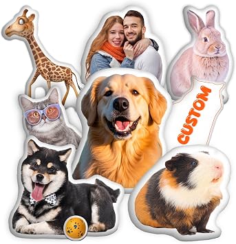 Custom Pet Pillows with Picture, Customized Pet Pillow Personalized with Dog Cat Shaped, Custom Stuffed Animal for Pet Memorial Gifts for Loss of Dogs Cats, Funny Pillow with Face