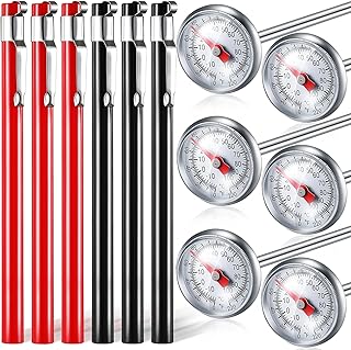 Xuhal 6 Pcs Stainless Steel Kitchen Thermometer with 5 Inch Long Stem 1 Inch Dial Thermometer Milk Frothing Food for Oven Probe Meat Grill BBQ Cooking Chocolate Water(Black, Red)