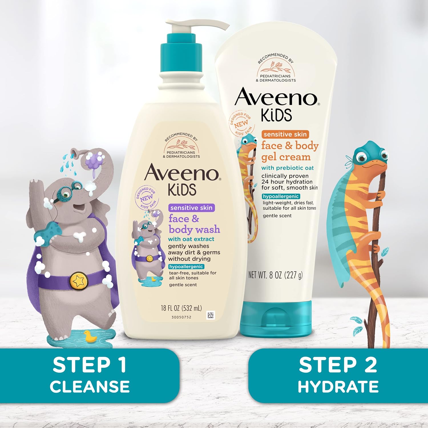 Aveeno Kids Sensitive Skin Face & Body Wash With Oat Extract, 18 fl. Oz with Aveeno Sensitive Skin Face & Body Gel Cream for Kids with Prebiotic Oat, 8 oz image 2