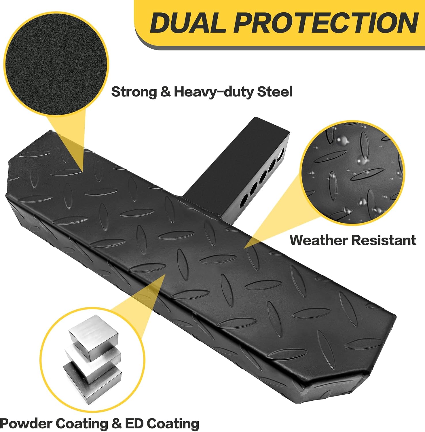 KAYCENTOP Universal Hitch Step for 2" Receivers, Anti Slip and Rust Towing Bumper Guard Black Hitch Mount Steps for Most Cars SUV Trucks Pickups with Pin & Clip, Weight Capacity 600 LBS.