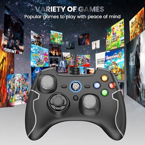 Miniatura 5 de EasySMX Controlador de juegos con cable, mando de juegos de PC con doble vibración Turbo y botones de disparo para WindowsSteamAndroidPS3TV Box
