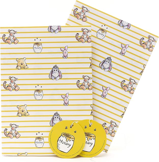 Birthday Gift Wrapping Paper Kids - Wrapping Paper Sheets for Kids, Wrapping Paper Birthday, Winnie The Pooh Wrapping Paper; Winnie The Pooh Gifts - 2 Sheets & 2 Tags