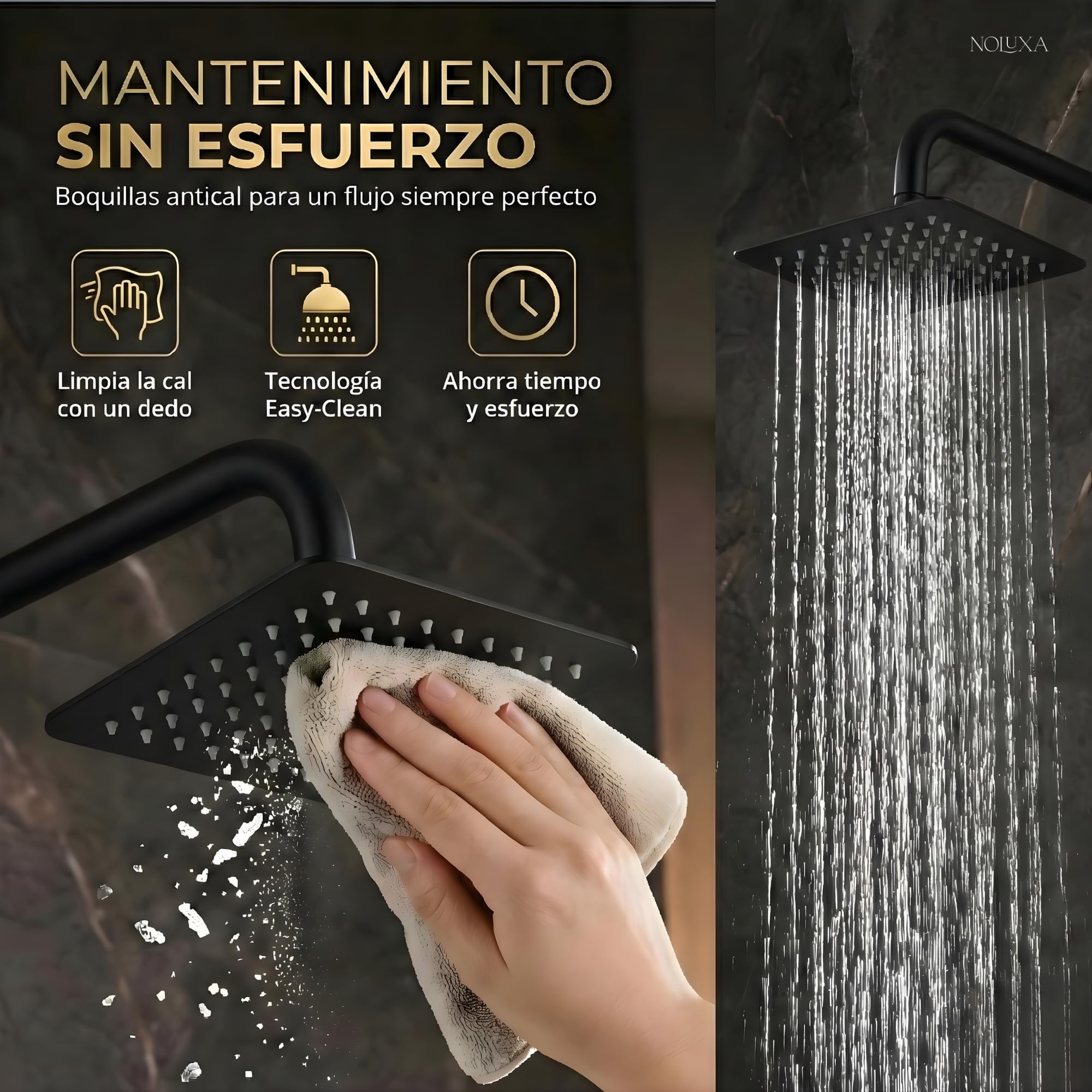 IMEX - Rociador Ducha Efecto Lluvia 40x40cm Negro Mate | Rociador Cuadrado Extraplano y Antical para Columna de Ducha | Fabricado de Acero Inoxidable S.304 | Recambio Original IMEX