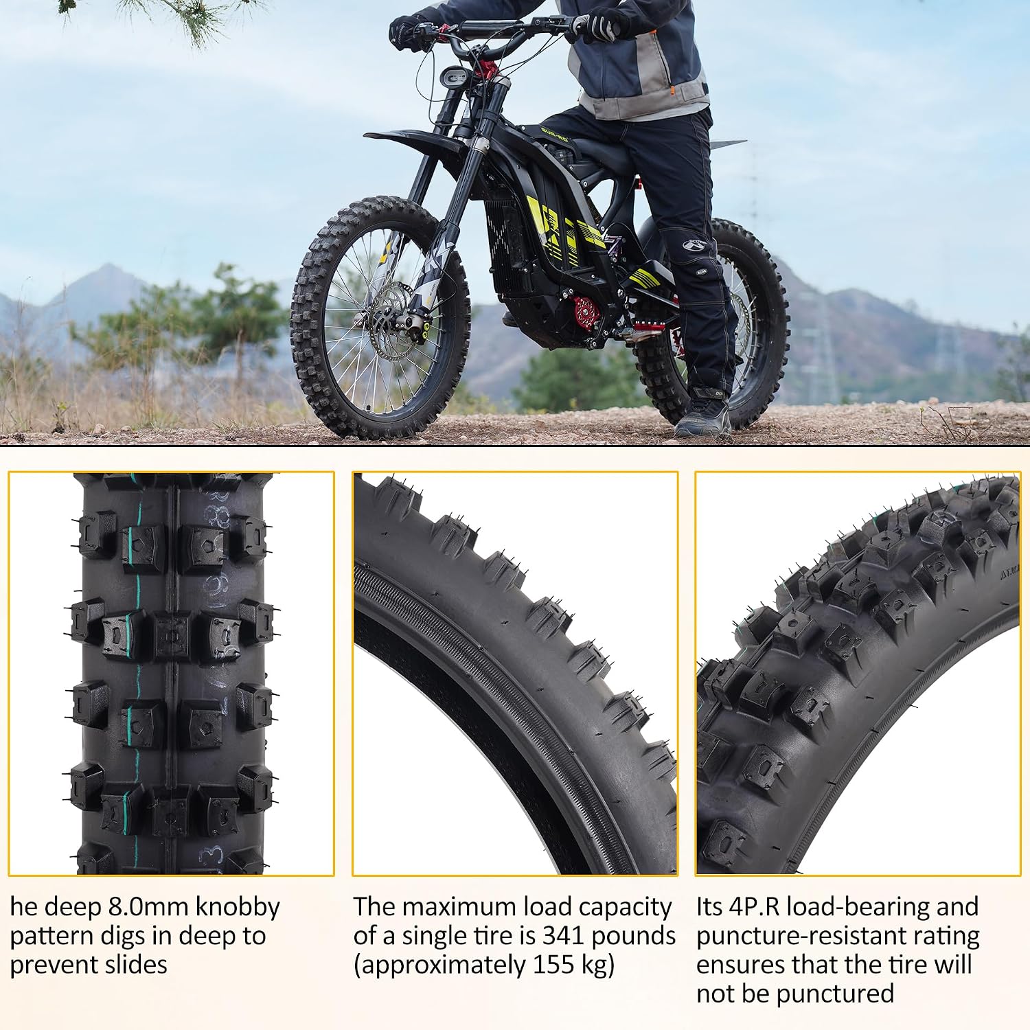 2.75-19 Dirt Bike Tire & Heavy Duty Tube Combo for Off-Road Traction Pit Bike/Motorcycle Tires, Puncture-Resistant 4PR for Off-Road Use（1 Pack）