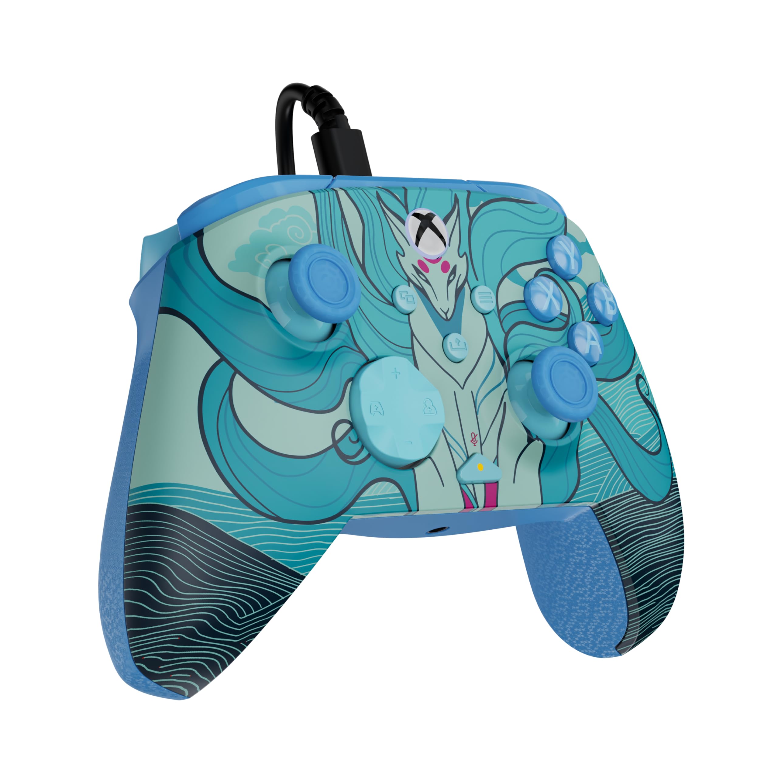 Turtle Beach Rematch Advanced Brillo Blue Kitsune Mando de juego con cable. Con licencia para Xbox con botones reemplazables, gatillos ultracortos y controles de Audio