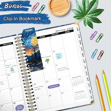 Monthly & Weekly Planner from Jan 2026 - Dec 2026, 21.5 x 16 cm A5 2026 Daily Planner Week to View with Spiral Bound, Monthly Weekly Planners with Bookmark for School Office
