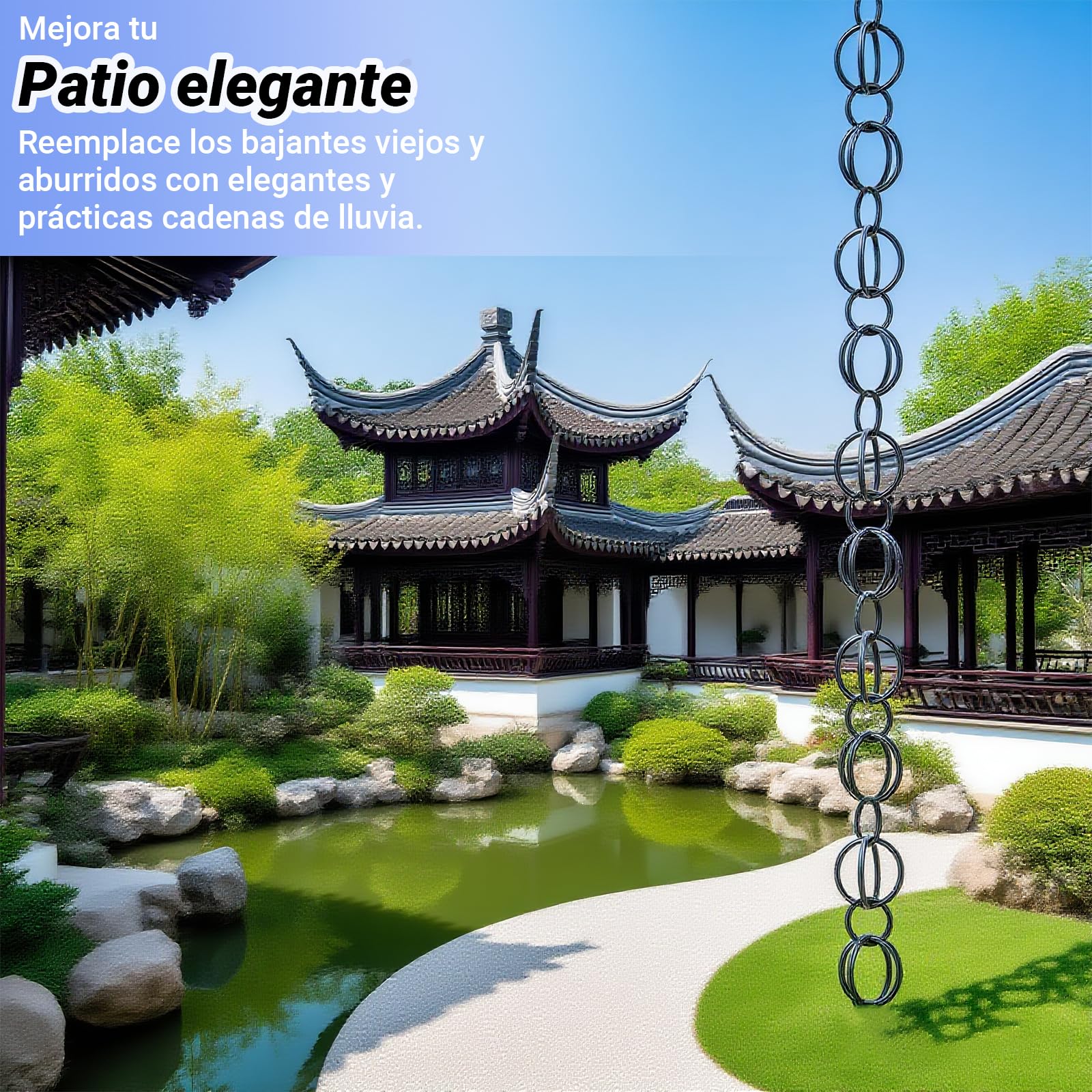 Cadena de Drenaje de Hoja de Acero con Adaptador, Colector de Agua con Copa Integrada Jardín(15ft)