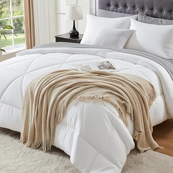 BEDELITE King Size Comforter Set 7 Pieces Bed in A Bag - Soft Microfiber Reversible White Bed Set with Comforters, Sheets, Pillowcases & Shams, Cozy Luxury Bedding Sets for All Season