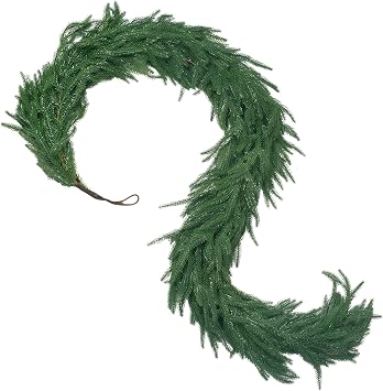 6ft Norfolk Pine Garland, Real Touch Artificial Christmas Greenery for Indoor & Outdoor Use, Flexible Faux Pine Garland for Mantel, Staircase, Door, Holiday & Xmas Decor