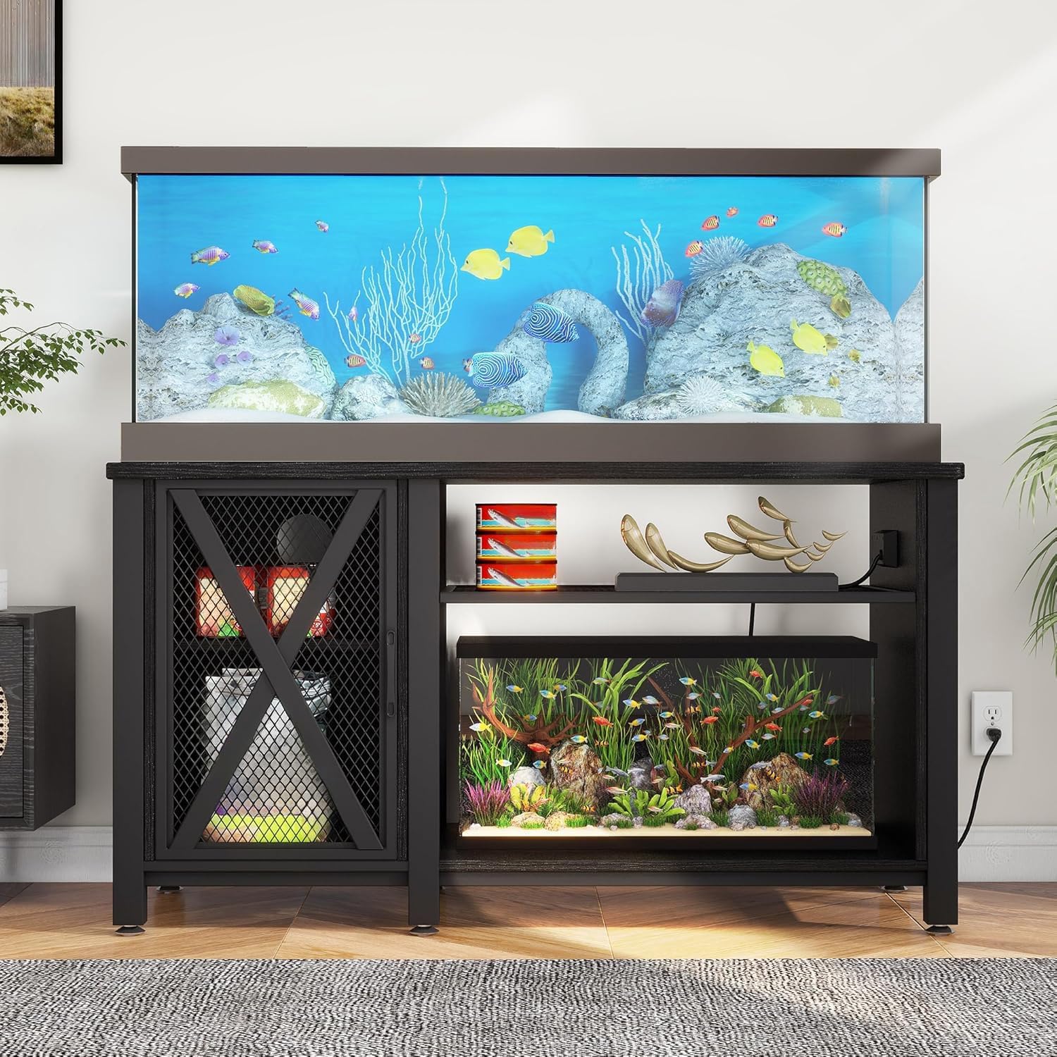 YITAHOME Heavy Duty 55-75 Gallon Aquarium Stand with Power Outlets, Cabinet for Accessories Storage - Metal Fish Tank Stand Suitable for Fish, Turtle Tank, 880LBS Capacity, Black