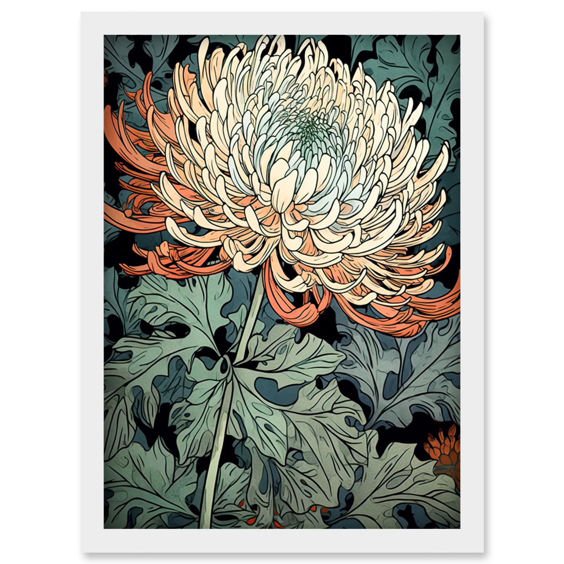 Artery8 Pastel Gradient Colour Chrysanthemum Flower Bloom Artwork Framed Wall Art Print A4
