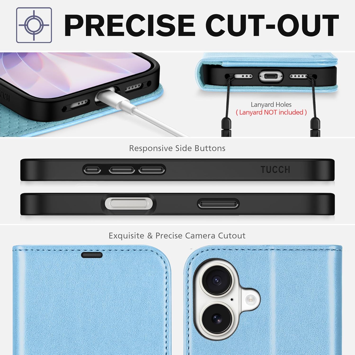 TUCCH Case Wallet for iPhone 17 (6.3-Inch) 2025, RFID Blocking 4 Card Slots, Kickstand, Magnetic Closure, PU Leather, Shockproof TPU Shell, Protective Flip Folio Cover, Pearly Light Blue
