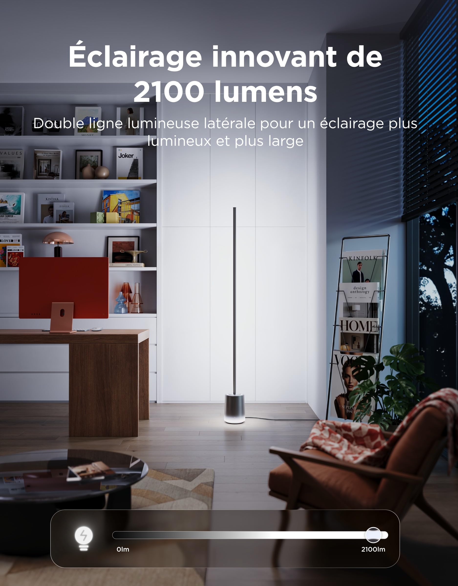 Govee Lampe au sol 3, technologie Luminblend+, RGBWWIC 2100lm dimmable, compatible Matter, 1000-10000K, lampe moderne pour salon, chambre, coin, avec scènes dynamiques