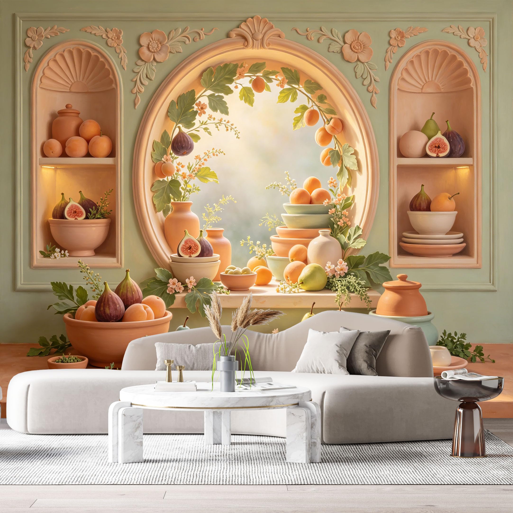 Custom Size Wall Mural Fruit Still Life Window View 3D Trompe L'Oeil SelfAdhesiveWall Fabric Removable Wallpaper Wall Decor for Living Room Bedroom Bathroom