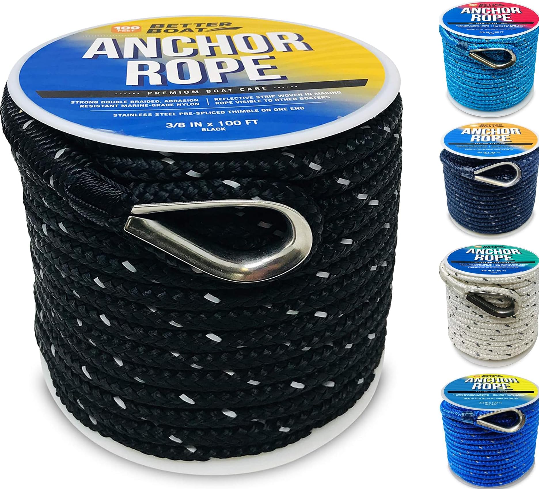 Premium Boat Anchor Rope 100 Ft Double Braided Boat Anchor Line Black