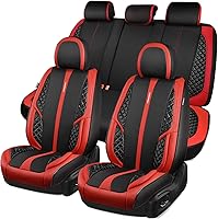 Vista 8 de CAR PASS Juego completo de fundas de asiento de automóvil de piel sintética rosa napa lindas para mujer, impermeables, acolchadas, ajuste universal