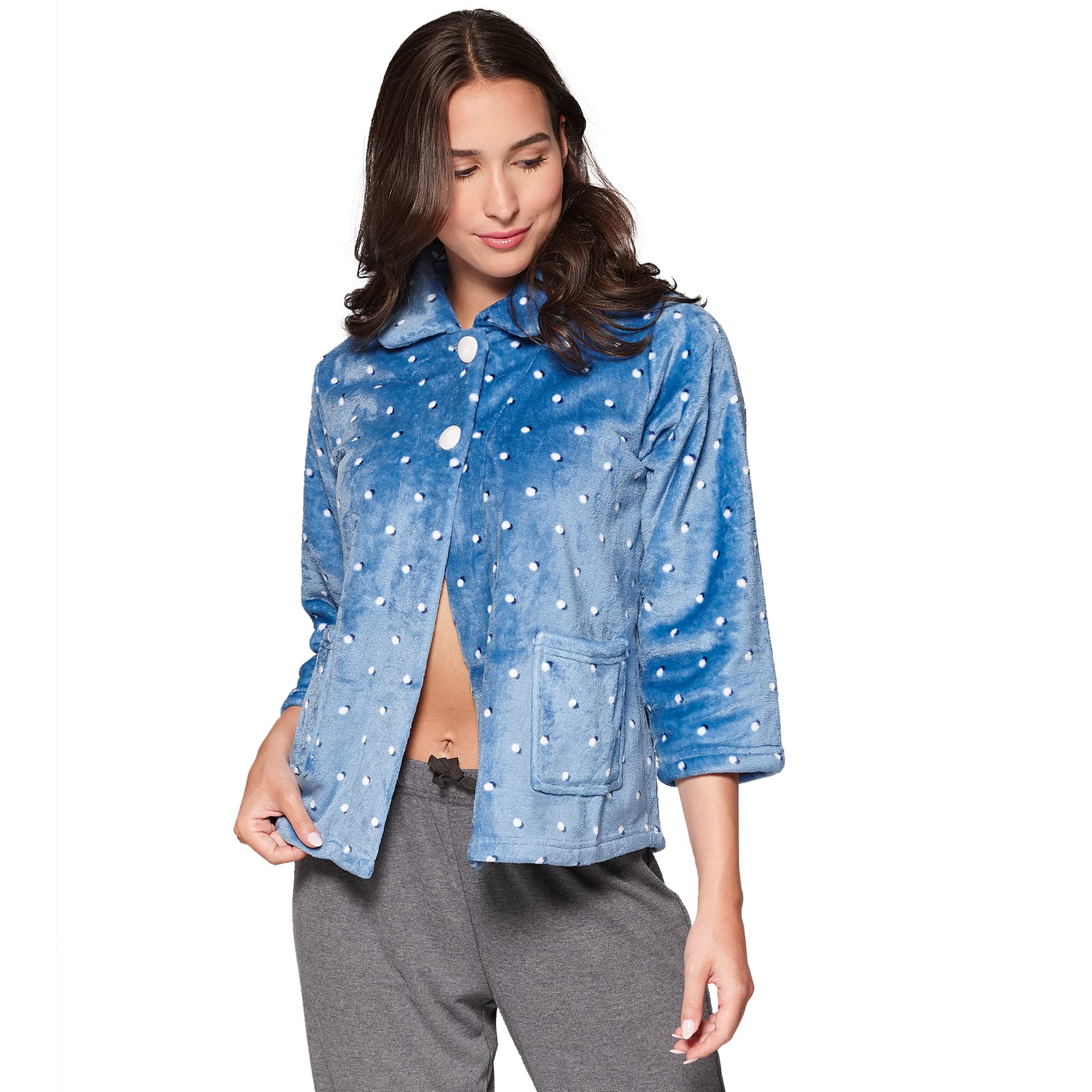 CASUAL MOMENTSWomens Bed Jacket W/ Peter Pan Collar Peter Pan Collar and Patch Pockets