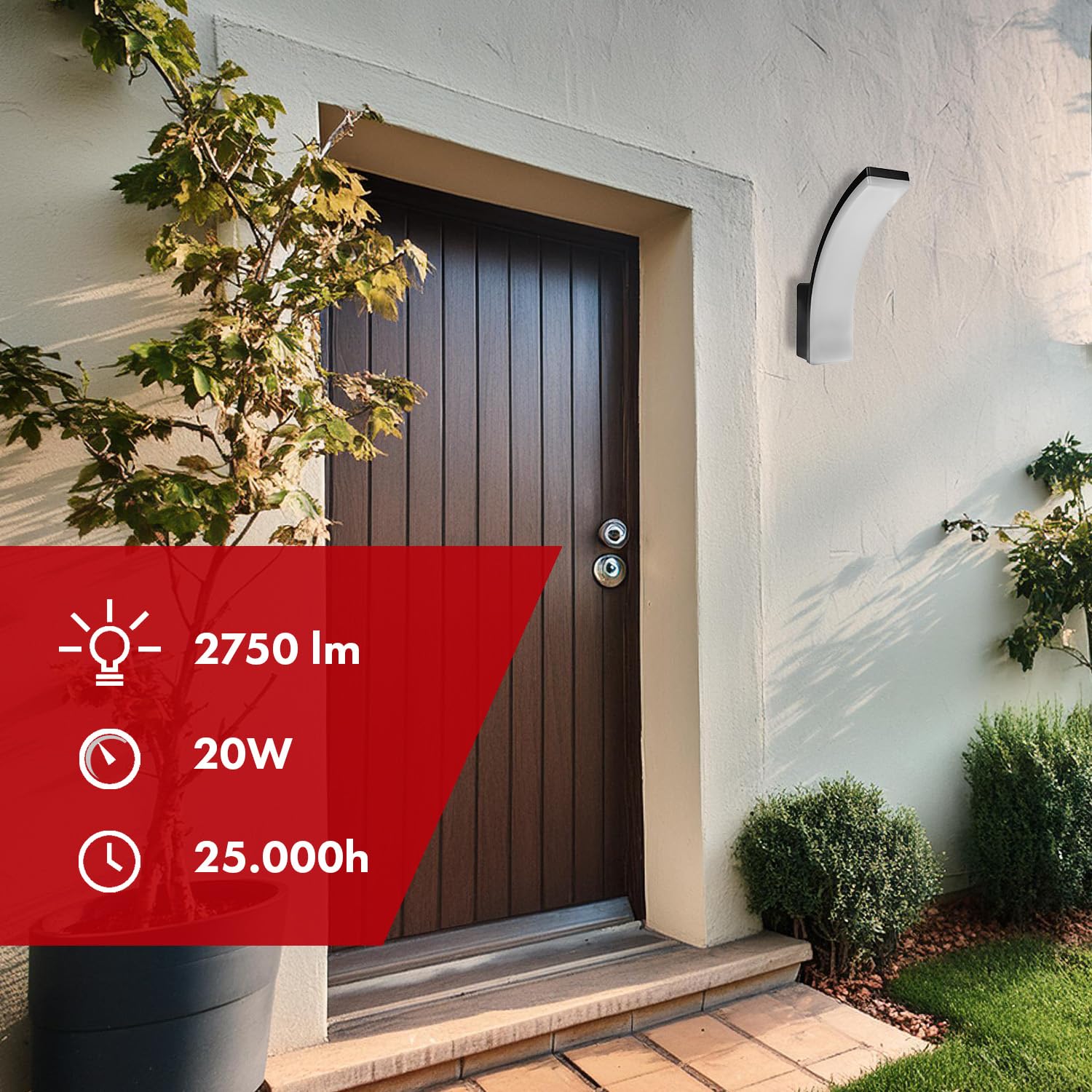Maclean MCE511 Lampada da parete a LED, illuminazione da parete per uso esterno ed interno, lampada da parete, 20W, IP65 - impermeabile, 2750lm, 4000K bianco neutro (Nero)