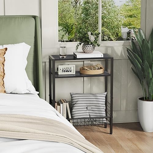 Miniatura 14 de Mesa auxiliar delgada para espacios pequeños, diseño 2 en 1 con soporte para revistas, marrón rústico Marrón (Rustic Brown),Negro -,Bricolaje