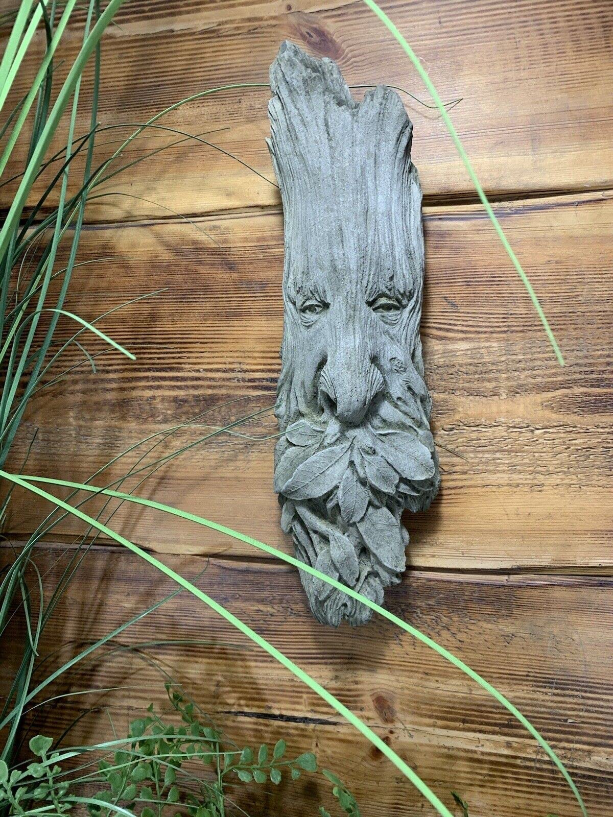 J And L Stone Ornaments Green Stone Garden Man Leaf Face / Branches Wall Tree Plaque Hanging Ornament