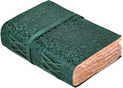 LEATHER VILLAGE Leather Bound Floral Embossed Journal for Women Men - 200 Pages, 6X4A6, Turquoise - Book of Shadows, Vintage Blank Paper Travel Diary, Notebook for Writing, Drawing, Sketchbook