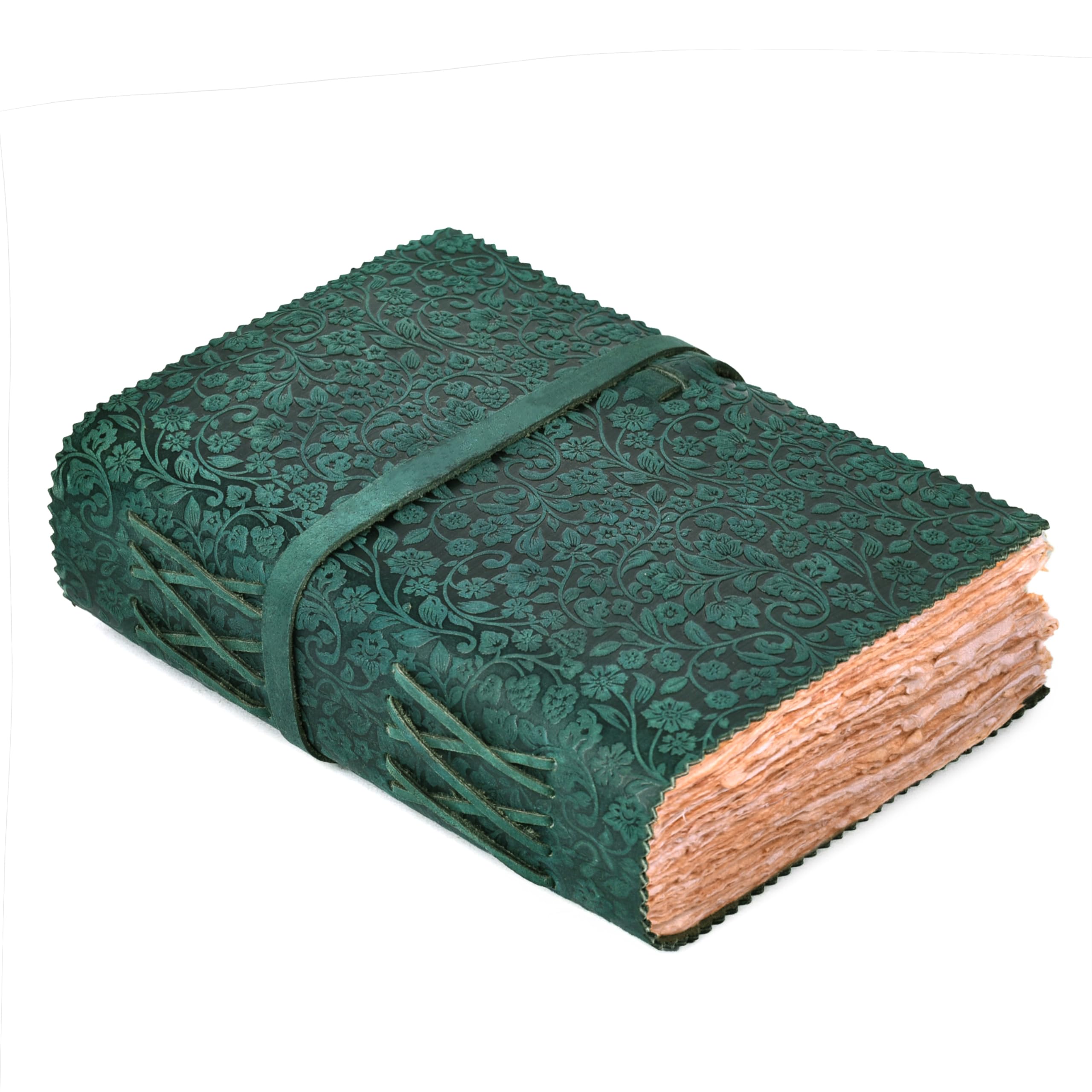 LEATHER VILLAGE Leather Bound Floral Embossed Journal for Women Men - 200 Pages, 13X8 Inches, Turquoise - Book of Shadows, Vintage Blank Paper Travel Diary, Notebook for Writing, Drawing, Sketchbook โ image 1