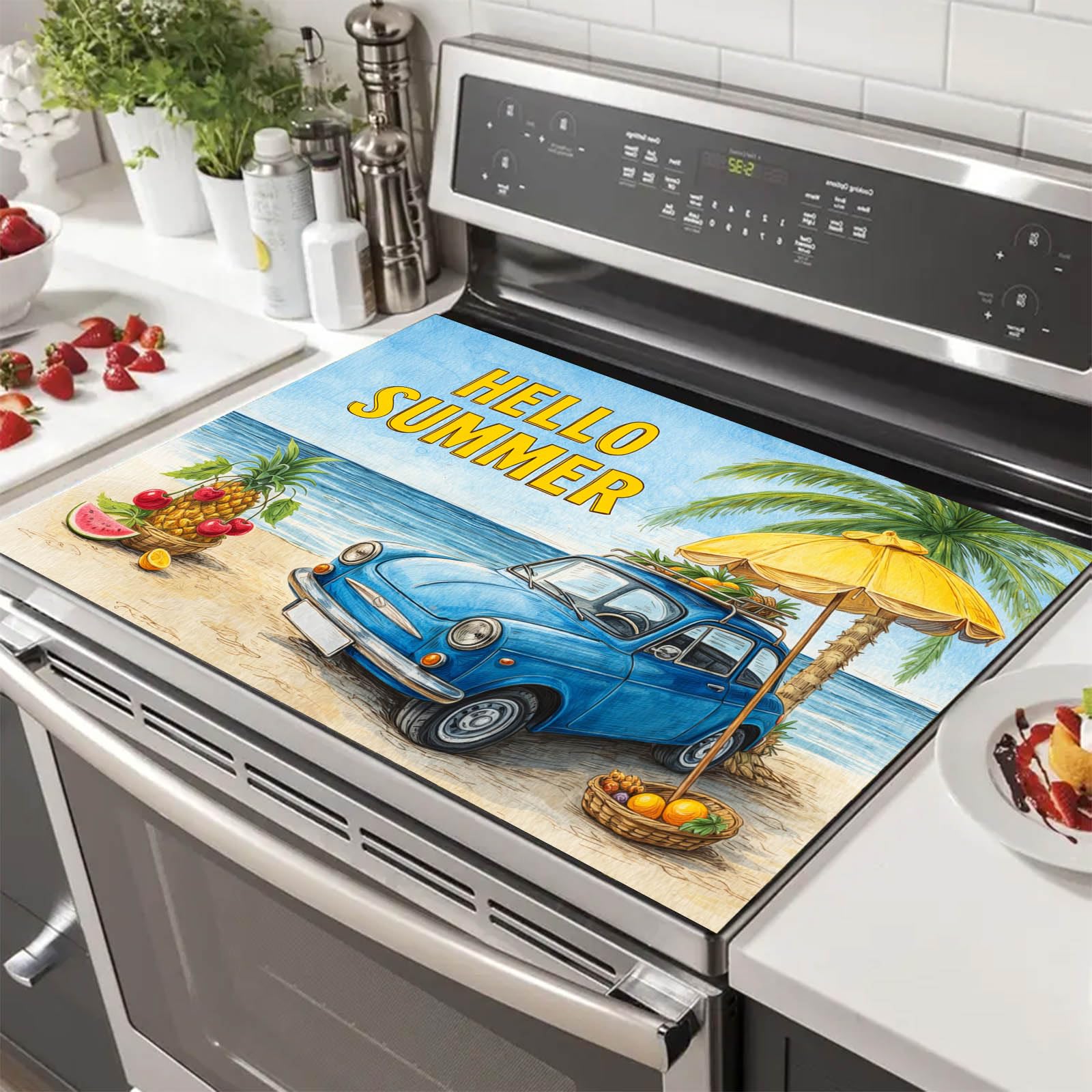 HOMETITUTE Hello Summer Stove Top Cover 28x20 Beach Car Heat Resistant