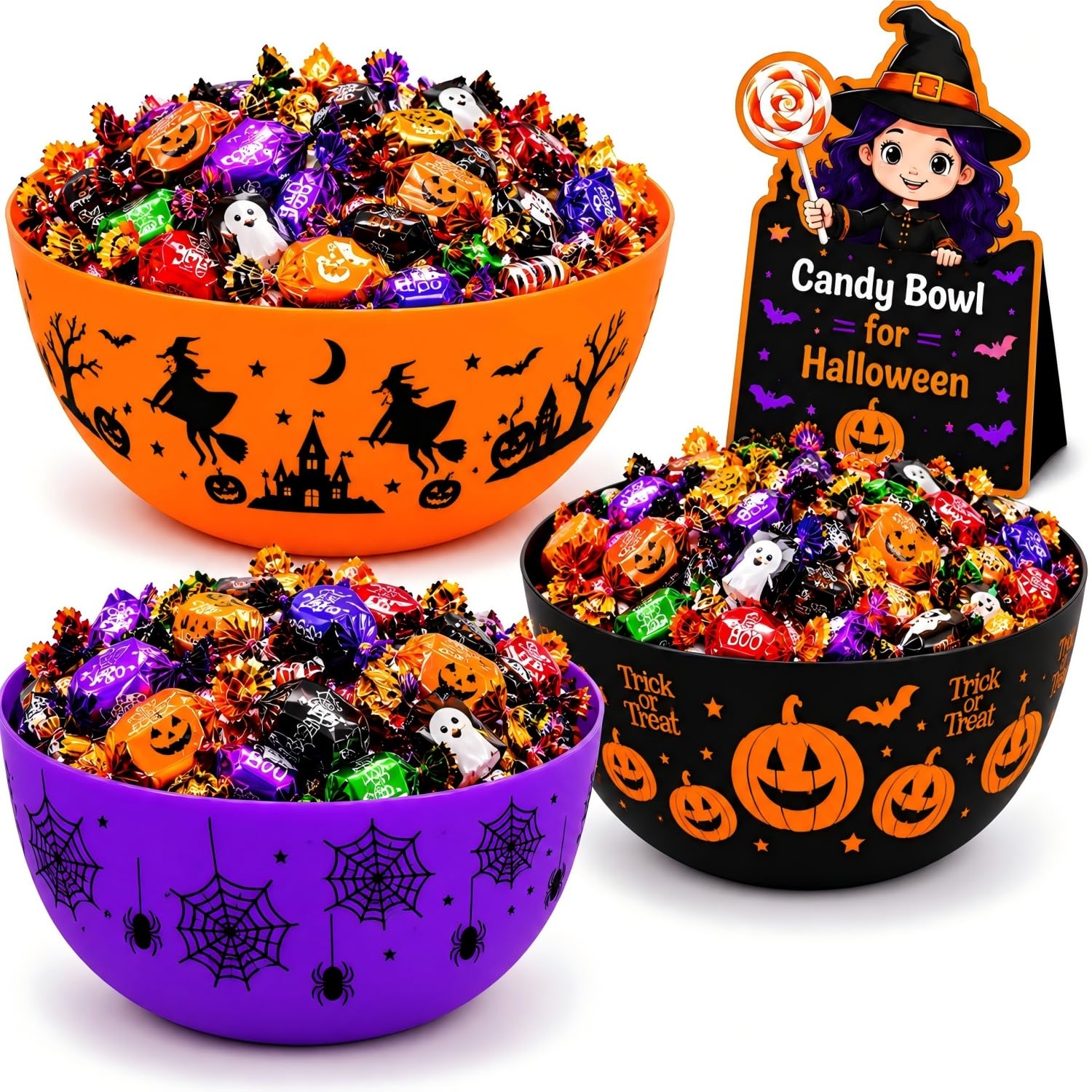 3pcs Halloween Candy Bowl Halloween Candy Dish For Decorations Party Pumpkin Ghost Spider Sweet Serving Dishes Snack Holder Decor For Porch 15oz Outdoor Serveware Set Kitchenware Basket Set