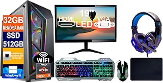 Pc Gamer Computador Cpu Ryzen 5 5600G / SSD 512B M.2 NVMe / 32GB Memória Ram Ddr4 / Windows 11 Pro + Monitor 19P Led + Teclado + Mouse + Headset Gamer