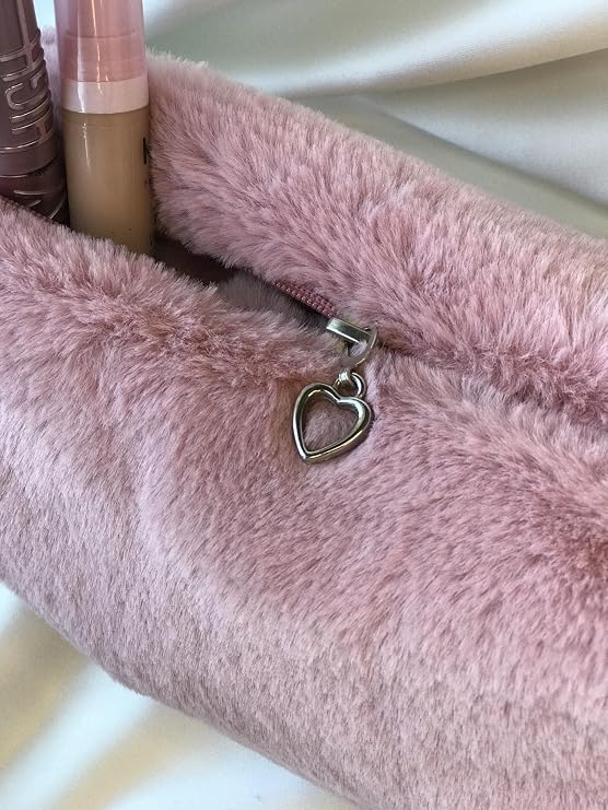 MELSEA Peluş Makyaj Çantası Pudra Pembe Organizer Seyahat Çantası