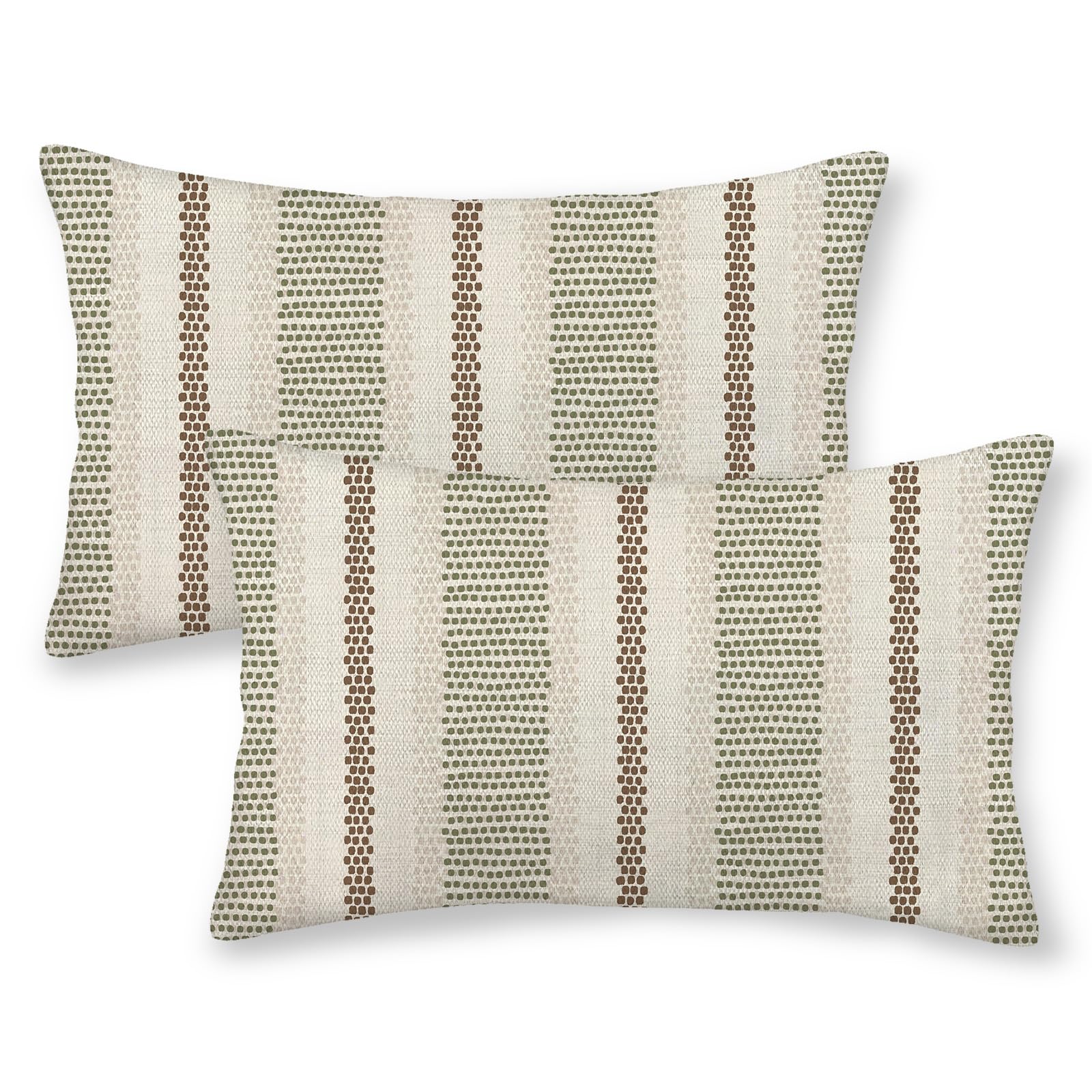 Boho Pillow Covers 12x20 Set of 2 Sage Green Brown Stripes Throw Pillow Covers Outdoor Decoration Modern Abstract Decorative Pillowcase Farmhouse