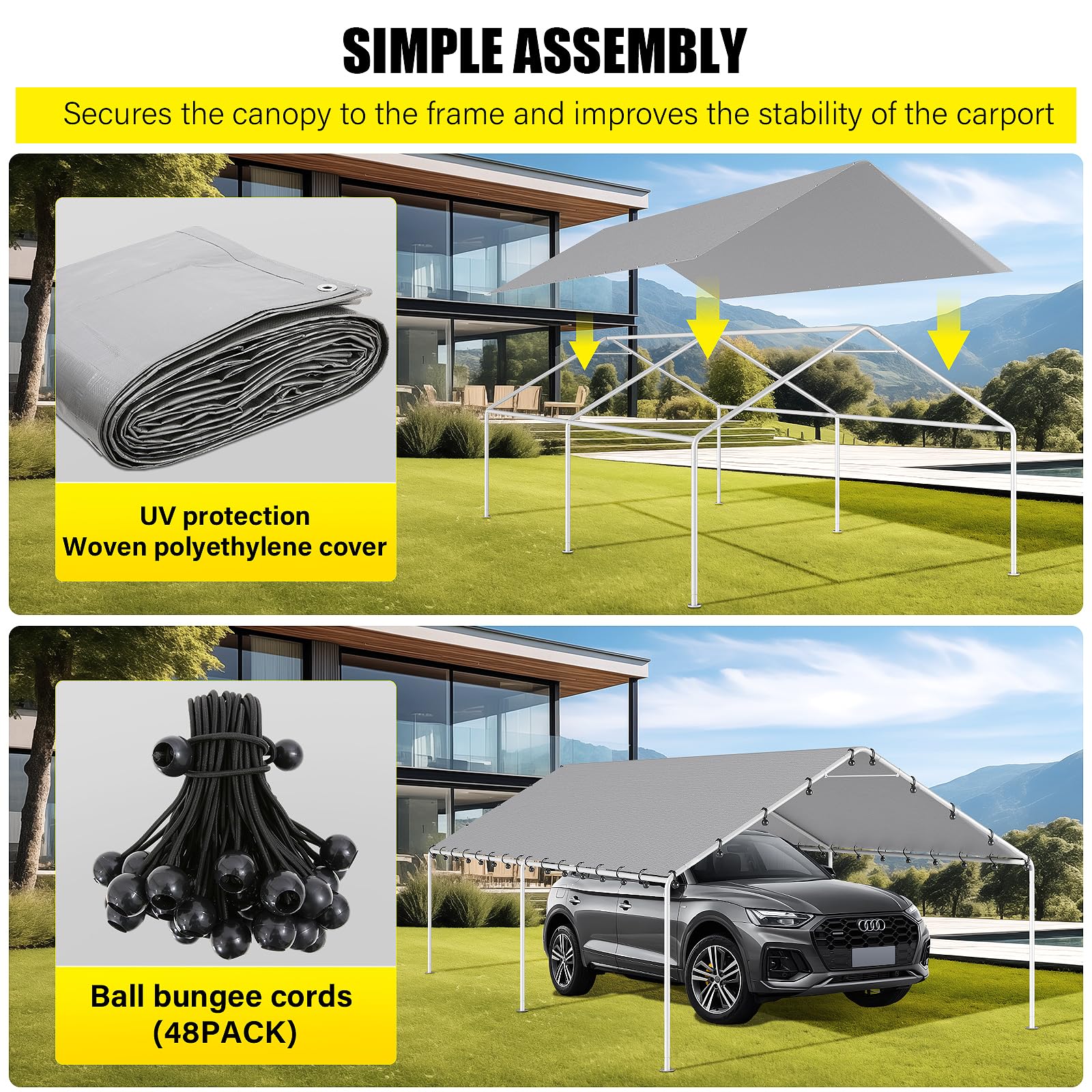 DWALE 10x20 Carport Canopy Cover - Waterproof & UV -3 DWALE 10x20 Carport Canopy Cover - Waterproof & UV -3